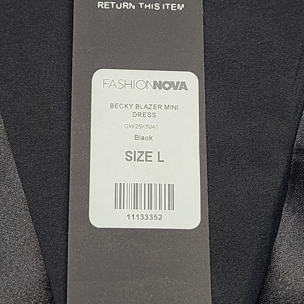 Fashion Nova Becky Blazer Mini Dress Women Large Black NEW Satin Lapel - Picture 5 of 7